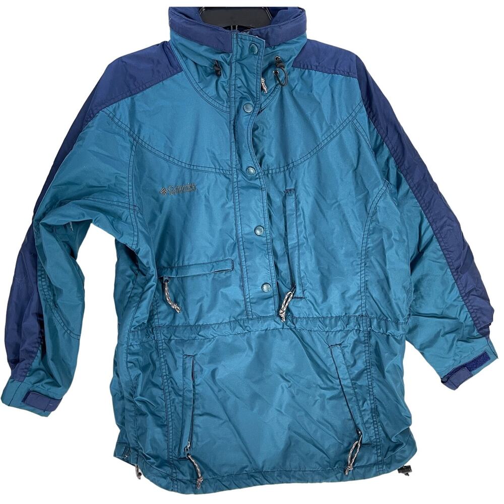 Vintage Columbia Jacket Size M Green Blue Half Zip Windbreaker Ski Snow Gorpcore